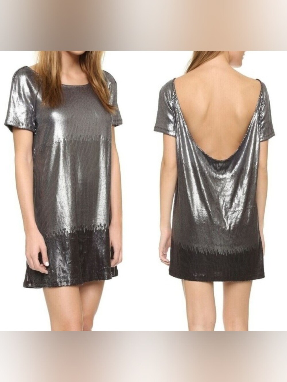 Free People Ombre Drenched in Sequins mini dress metallic flapper going out Med